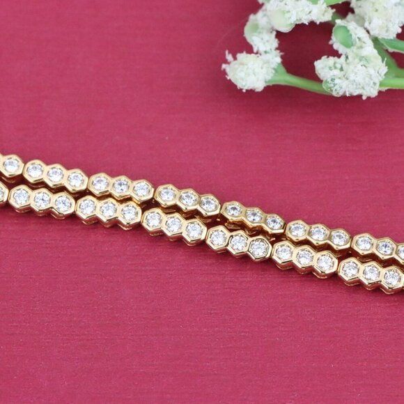 "Elegant Double Layer Rose Gold Bracelet with Hexagonal Crystals, XPBL0924 - Picture 10 of 12